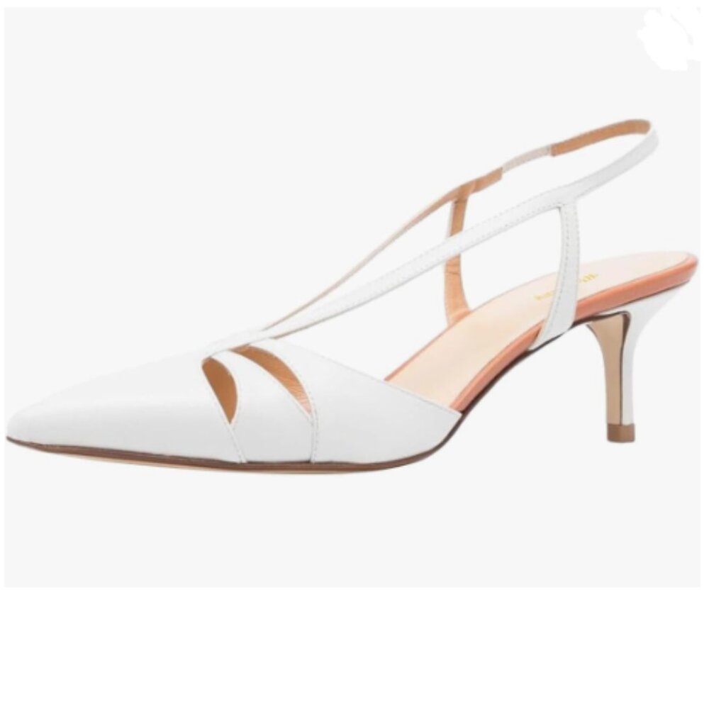 Wansseny White Pointed Toe Slingback Sandals Kitten Heel Slip On Ladies Shoes